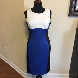 Blue Black and White color block sleeveless dress